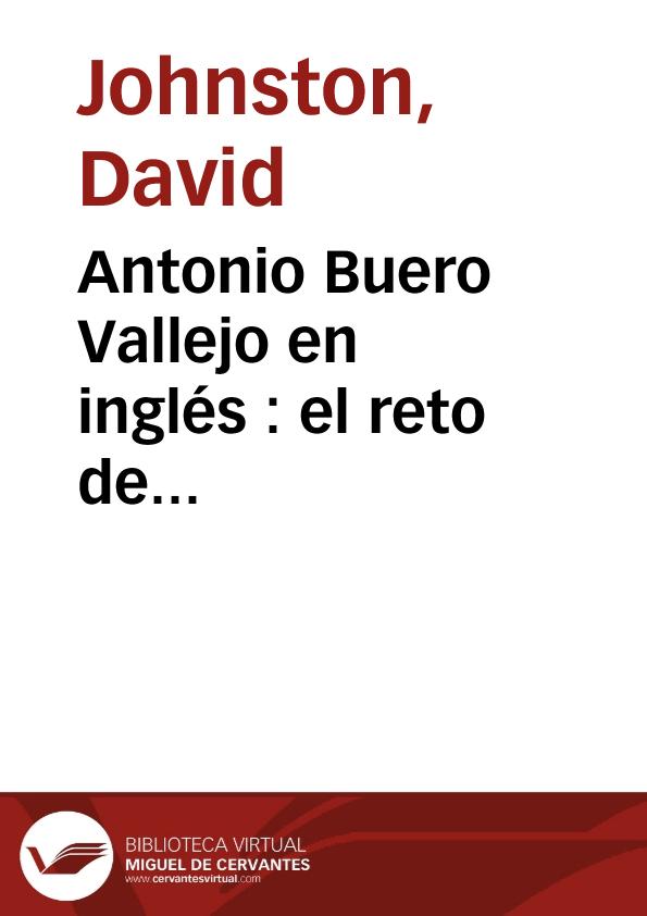 Antonio Buero Vallejo en inglés el reto de la universalidad David