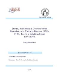 Justas, Academias y Convocatorias literarias en la Valencia Barroca (1591-1705) : teoría y práctica de una convención / Pasqual Mas i Usó | Biblioteca Virtual Miguel de Cervantes