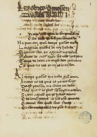 Les obres d[e] Mossèn Ausias March sont acabada de scriure la p[rese]nt obra p[er] M. Pere Vilarasó     prevere p[er] maname[n]t d[e] l'Illtre. Sor. almirant de Nàpols | Biblioteca Virtual Miguel de Cervantes