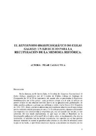 El repertorio bibliográfico do exilio galego : un ejercicio para la recuperación de la memoria histórica / Pilar Cagiao Vila y Nancy Pérez Rey | Biblioteca Virtual Miguel de Cervantes