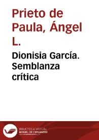 Dionisia García. Semblanza crítica | Biblioteca Virtual Miguel de Cervantes