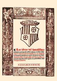 Las obras del famosissimo philosofo y poeta Mossen Osias Marco cauallero valenciano de nacion catalan / traduzidas por don Baltasar de Romani; y diuididas en quatro Canticas ... Derigidas al excelentissimo señor el duque de Calabria | Biblioteca Virtual Miguel de Cervantes