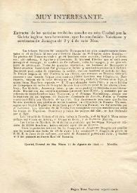 [Extracto de las noticias recibidas anoche en esta ciudad por la goleta inglesa Tres hermanos, que ha conducido voletines (sic) y corrientes de Jamaica de 3 y 4 de este mes. Morillo, Quartel (sic) General de Santa Marta 11 de agosto de 1815] | Biblioteca Virtual Miguel de Cervantes