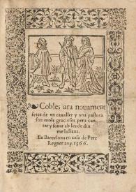 Cobles ara novament fetes de un cavaller y una pastora: son molt gracioses pera cantar y sonar ab les de diume Juliana | Biblioteca Virtual Miguel de Cervantes