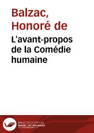 L'avant-propos de la Comédie humaine / Honoré de Balzac | Biblioteca Virtual Miguel de Cervantes