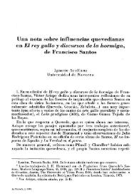 Una nota sobre influencias quevedianas en "El rey gallo y discursos de hormiga", de Francisco Santos / Ignacio Arellano | Biblioteca Virtual Miguel de Cervantes