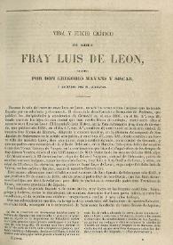 Vida y juicio crítico del maestro Fray Luis de León / por Don Gregorio Mayans y Siscar, y anotados por el colector | Biblioteca Virtual Miguel de Cervantes