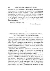 Antigüedades prehistóricas. Bajorrelieve ibérico y estatua griega de Alcalá la Real / Enrique Romero de Torres | Biblioteca Virtual Miguel de Cervantes