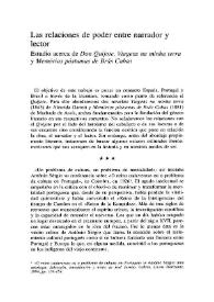 Las relaciones de poder entre narrador y lector: Estudio acerca de "Don Quijote", "Viagens na minha terra" y "Memórias póstumas de Brás Cubas" / M.ª Augusta Da Costa Vieira | Biblioteca Virtual Miguel de Cervantes