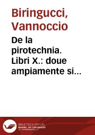 De la pirotechnia. Libri X. : doue ampiamente si tratta non solo di ogni sorte & diuersita di miniere, ma anchora quanto si ricerca intorno a la prattica di quelle cose di quel che si appartiene a l'arte de la fusione ouer gitto de metalli come d'ogni altra cosa simile a questa / Composti per il s. Vanoccio Biringuccio sennese. | Biblioteca Virtual Miguel de Cervantes