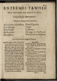 Entremes famoso del triunfo de los coches / compuesto por Barrionueuo | Biblioteca Virtual Miguel de Cervantes