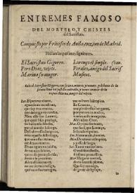 Entremes famoso del mortero y chistes del sacristan / compuesto por Frãncisco de Auila | Biblioteca Virtual Miguel de Cervantes