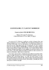 Francisco Javier DÍEZ DE REVENGA: Los poetas del 27. Clásicos y modernos. Murcia: Ediciones Tres Fronteras, 2009 / Pascua García | Biblioteca Virtual Miguel de Cervantes