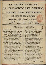 La creacion del mundo y primer culpa del hombre / de un ingenio de esta corte | Biblioteca Virtual Miguel de Cervantes