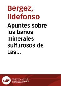 Apuntes sobre los baños minerales sulfurosos de Las Salinetas de Novelda ... / por ... Ildefonso Bergez... | Biblioteca Virtual Miguel de Cervantes