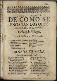 De como se engañan los oios, y el engaño en el anillo / de Iuan de Villegas | Biblioteca Virtual Miguel de Cervantes