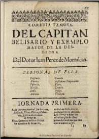 El Capitan Belisario, y exemplo mayor de la desdicha / del Dotor [sic] Iuan Perez de Montaluan | Biblioteca Virtual Miguel de Cervantes