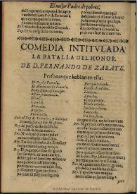 La batalla del honor  [1661] / de Fernando de Zarate | Biblioteca Virtual Miguel de Cervantes