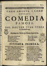 Como amante y como honrada / de Don Juan Perez de Montalvan | Biblioteca Virtual Miguel de Cervantes