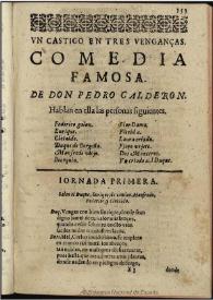 Un castigo en tres venganças / de don Pedro Calderon | Biblioteca Virtual Miguel de Cervantes