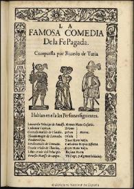 La Fe pagada / compuesta por Ricardo de Turia | Biblioteca Virtual Miguel de Cervantes