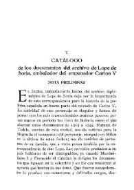 Catálogo de los documentos del archivo de Lope de Soria, embajador del emperador Carlos V / Eduardo Ibarra y Rodríguez y G. Arsenio de Izaga | Biblioteca Virtual Miguel de Cervantes