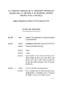 VII Congreso Nacional de la Asociación Española de Teatro para la Infancia y la Juventud. (Centro Español de la A.S.S.I.T.E.J.). Burgos. Delegación de Cultura 19 al 23 de marzo de 1980. Avance de programa | Biblioteca Virtual Miguel de Cervantes