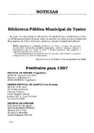 Boletín Iberoamericano de Teatro para la Infancia y la Juventud, núm. 41 (abril-septiembre 1987). Noticias | Biblioteca Virtual Miguel de Cervantes