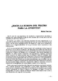 ¿Hacia la Europa del teatro para la juventud? / Michel Van Loo | Biblioteca Virtual Miguel de Cervantes