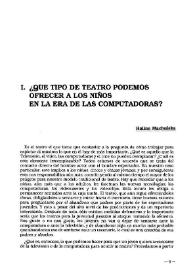 ¿Qué tipo de teatro podemos ofrecer a los niños en la era de las computadoras? / Halina Machulska | Biblioteca Virtual Miguel de Cervantes