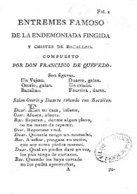 Entremes famoso de la endemoniada fingida y chistes de bacallao / compuesto por Don Francisco de Quevedo | Biblioteca Virtual Miguel de Cervantes