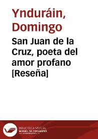 San Juan de la Cruz, poeta del amor profano [Reseña] | Biblioteca Virtual Miguel de Cervantes