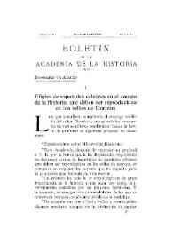 Efigies de españoles célebres en el campo de la Historia, que deben ser reproducidas en los sellos de Correos / Manuel Gómez Moreno, Antonio Ballesteros y Eloy Bullón | Biblioteca Virtual Miguel de Cervantes