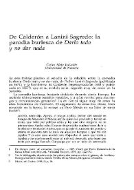 De Calderón a Lanini Sagredo: la parodia burlesca de "Darlo todo y no dar nada" / Carlos Mata Induráin | Biblioteca Virtual Miguel de Cervantes