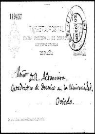 Tarjeta postal de G. a Rafael Altamira. [Madrid], 29 de octubre de 1902 | Biblioteca Virtual Miguel de Cervantes