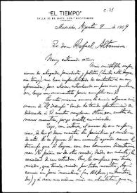 Carta de Víctor Pérez Petit a Rafael Altamira. Montevideo, 9 de agosto de 1909 | Biblioteca Virtual Miguel de Cervantes