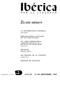 Ibérica por la libertad. Volumen 9, Nº 9, 15 de septiembre de 1961 | Biblioteca Virtual Miguel de Cervantes