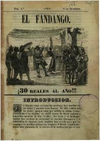 El fandango : periódico nacional : papelito ... satírico escrito por los redactores de La Risa inundado de caricaturas ... Núm. 1º, 15 de diciembre | Biblioteca Virtual Miguel de Cervantes