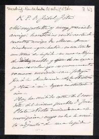 Carta de Adolfo Fernández Casanova a Fidel Fita comunicándole el hallazgo de una inscripción de Morón. Remite calco que le envía el sacerdote J. Plata Nieto / Academia de la Historia | Biblioteca Virtual Miguel de Cervantes