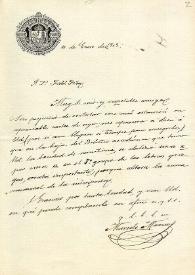 Carta de M. Macías a F. Fita diciéndole que en la hoja del Boletín que le remitió había un errata en el septimo grupo de letras griegas que alteran la lectura correcta de una inscripción, y qué si aún es posible su corrección / Comisión de Monumentos Histórico - Artísticos de Orense | Biblioteca Virtual Miguel de Cervantes