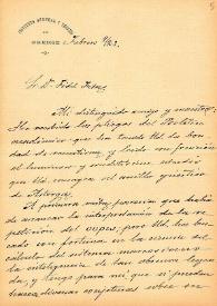 Carta de M. Macías a F. Fita agradeciéndole el envío del Boletín con el estudio del anillo y felicitándole por su trabajo y los fotograbados que se han publicado. Le adjunta Boletín (Orense) / Instituto General y Técnico de Orense | Biblioteca Virtual Miguel de Cervantes