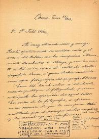 Carta de M. Macías a F. Fita sobre una inscripción de Astorga (León) que le envío Dessau en una nota, pidiéndole que le de explicaciones sobre algunos detalles del texto. Les remite fotografía a Fita y Dessau. / Comisión de Monumentos Histórico - Artísticos de Orense | Biblioteca Virtual Miguel de Cervantes