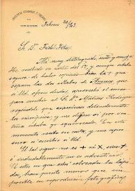 Carta de M. Macías a F. Fita acerca del anillo de Astorga y otro con inscripción que él cree ibérica y que así publicó Puig y Larraz en el BRAH, hallado en las orillas de un río afluente del Sil (Orense). En la carta le dibuja el anillo y la inscripción / Instituto General y Técnico de Orense; Museo de la Comisión de Monumentos Histórico - Artísticos de Orense | Biblioteca Virtual Miguel de Cervantes