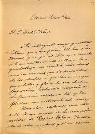 Carta de M. Macías a F. Fita agradeciéndole que le preste el fotograbado de la dedicación de Quintanilla y las advertencia que le ha hecho acerca de una insc. republicana de Hasta Regia. También le plantea algunas dudas sobre una inscripción de Astorga | Biblioteca Virtual Miguel de Cervantes