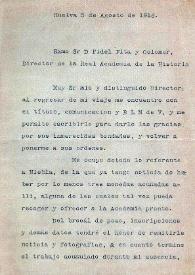 Carta mecanografiada del ingeniero de caminos José Albelda a Fidel Fita notificándole que se ocupará de enviar noticia y fotos de diversos objetos | Biblioteca Virtual Miguel de Cervantes