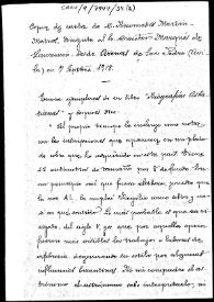 Copia de una carta de remisión con las inscripciones que aparecen en un plato adquirido en Arenas de San Pedro. Se solicita la opinión académica acerca del objeto. | Biblioteca Virtual Miguel de Cervantes