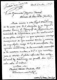 Minuta de oficio en la que se solicita el plato con inscripciones adquirido en Arenas de San Pedro para su estudio, sin vista del cual la Academia no pude emitir juicio alguno. | Biblioteca Virtual Miguel de Cervantes