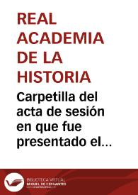 Carpetilla del acta de sesión en que fue presentado el artículo "Obras y hallazgos en el Castillo de Loarre" por Ricardo del Arco. | Biblioteca Virtual Miguel de Cervantes