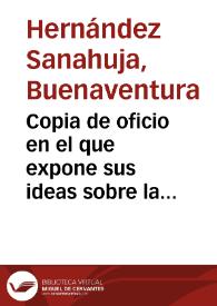 Copia de oficio en el que expone sus ideas sobre la remodelación del Museo Arqueológico de Tarragona. Afirma que aunque las gestiones realizadas le permiten contar con parte de las dependencias de la Diputación y el Ayuntamiento, ambos en el mismo edificio, aún así los locales serán pequeños. Sobre todo, si consigue añadir a la colección del Museo la de la Sociedad Arqueológica de Tarragona, la del particular Juan Fernández y la suya personal. En su escrito propone horarios de visita, control de entradas, organización espacial de los materiales, didáctica, etc. | Biblioteca Virtual Miguel de Cervantes