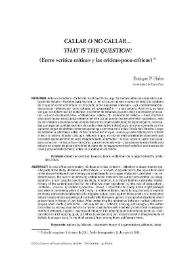 Callar o no callar... That is the question! (Entre "crítica crítica" y las "críticas-poco-críticas") / Enrique P. Haba | Biblioteca Virtual Miguel de Cervantes